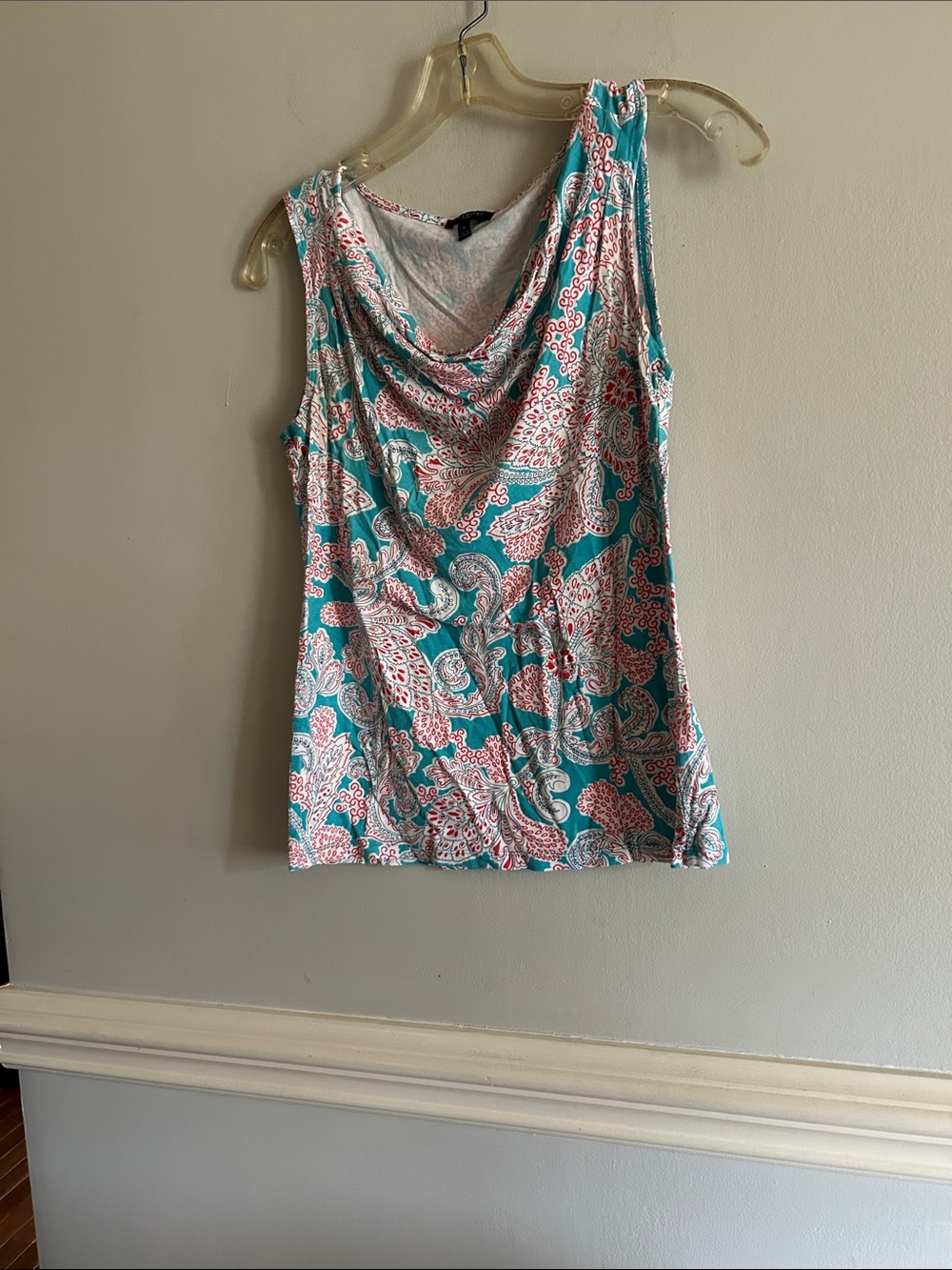 Talbots Teal and Pink Paisley Cowl-Neck Tank